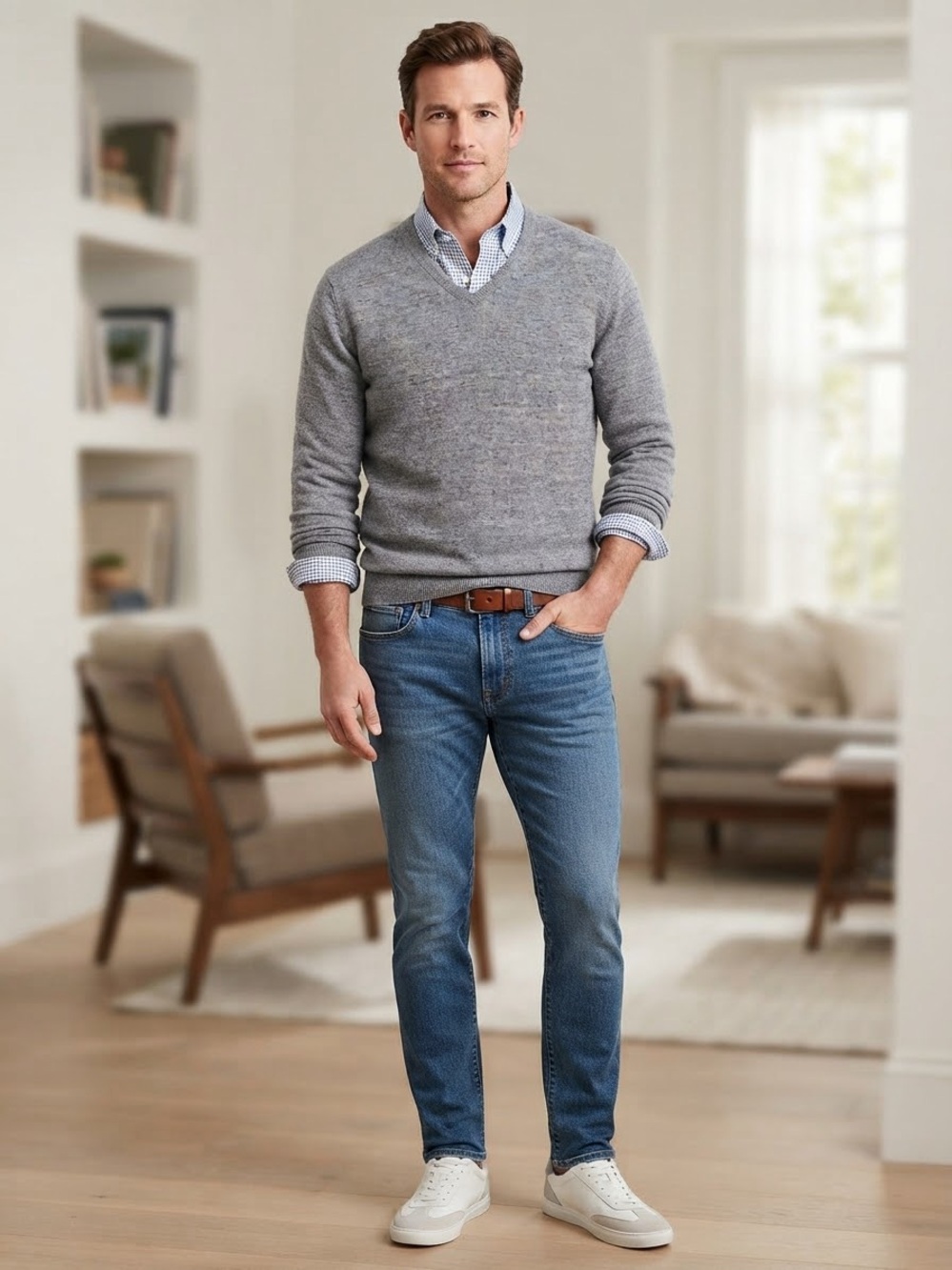 J. Crew Grey V-Neck Sweater - Heathered Knit